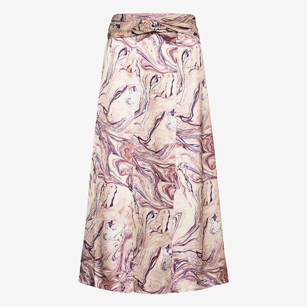 NWT Scotch & Soda satin-like abstract marble print A-line midi skirt, M